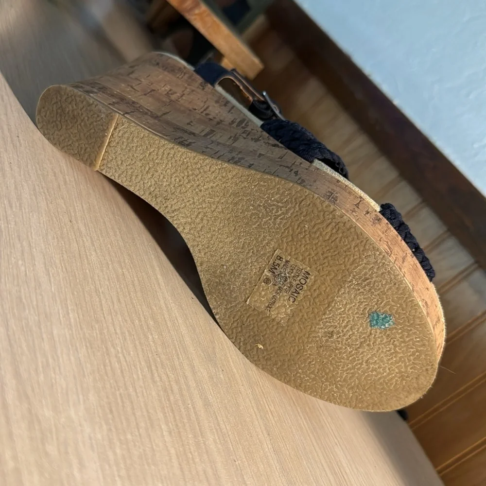 JellyPop Navy Macrame Cork Platform Wedges